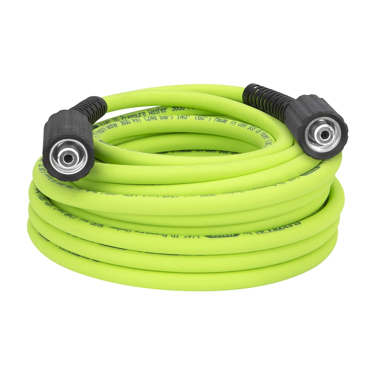 Flexzilla HFZPW36450M-E hose coil shows 50 ft reach for wide cleaning tasks.