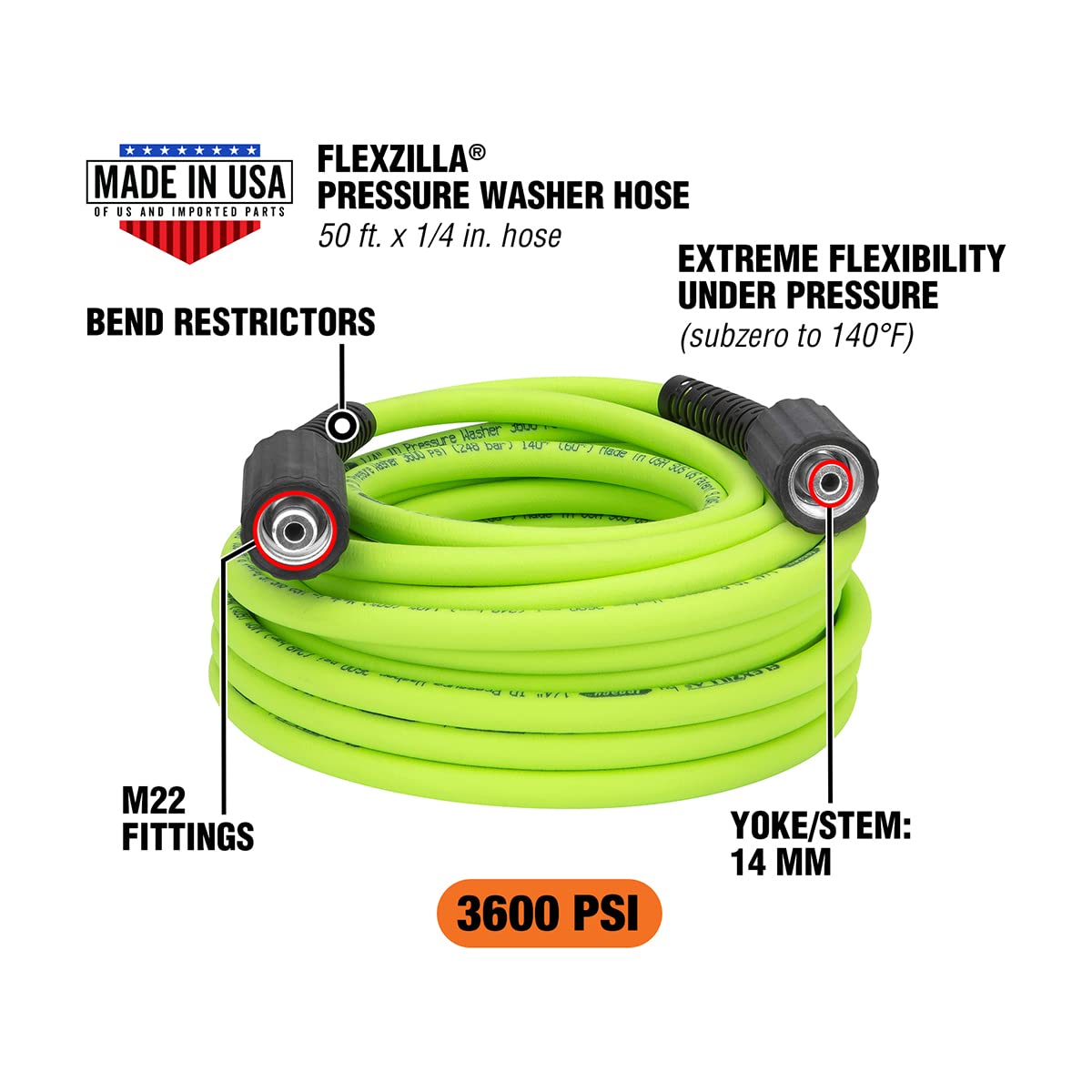 Flexzilla HFZPW36450M-E hose under pressure stays flexible for smooth spray control.