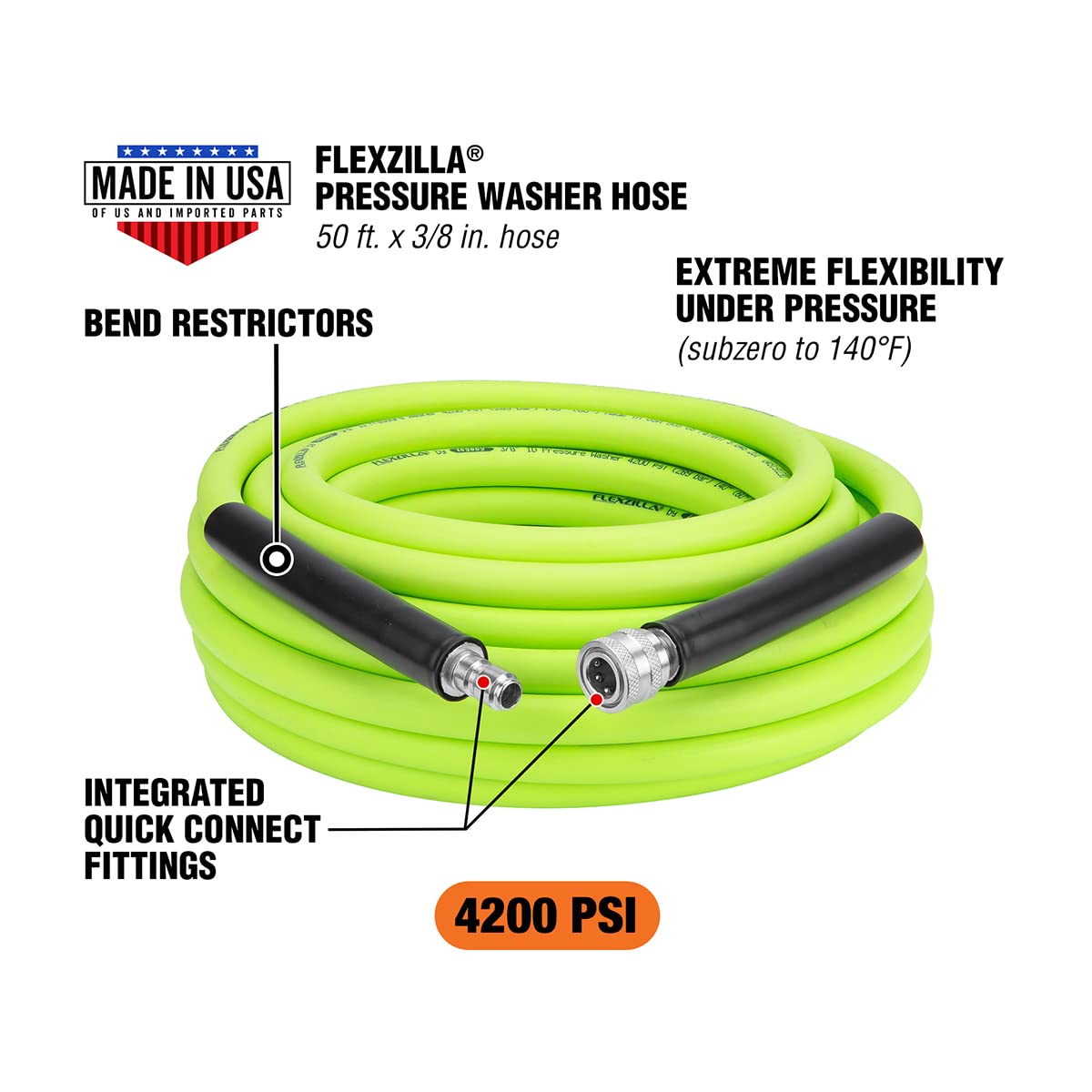 Flexzilla HFZPW426050Q-E uses flexible hybrid polymer for durable, kink-free performance.