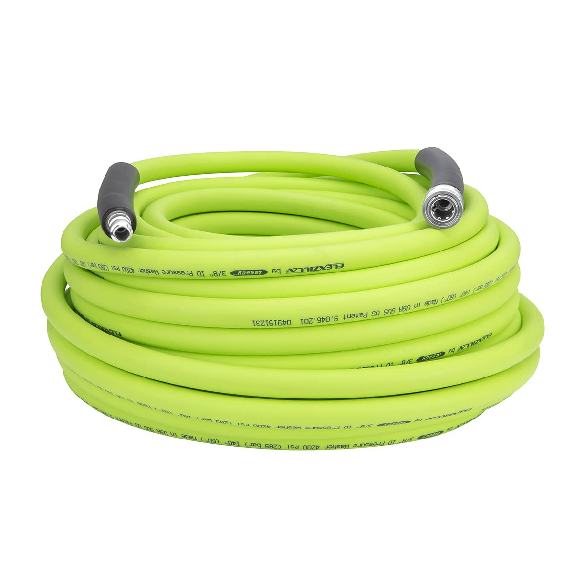 Flexzilla HFZPW426100Q-E 100 ft hose extended for easy reach during cleaning tasks.