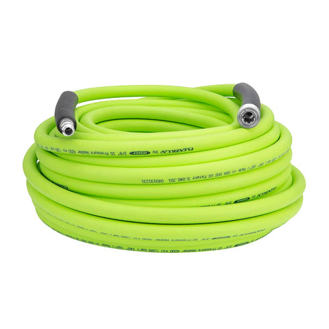 Flexzilla HFZPW426100Q-E 100 ft hose extended for easy reach during cleaning tasks.