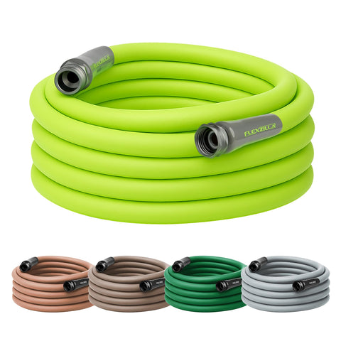Flexzilla garden hose coiled flat for easy storage and tangle-free operation