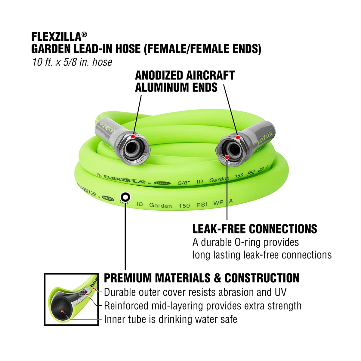Flexzilla hose shows abrasion-resistant outer cover for durable garden use.