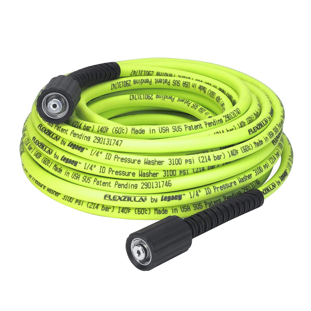 Flexzilla pressure washer hose with M22 fittings demonstrating flexible under pressure.