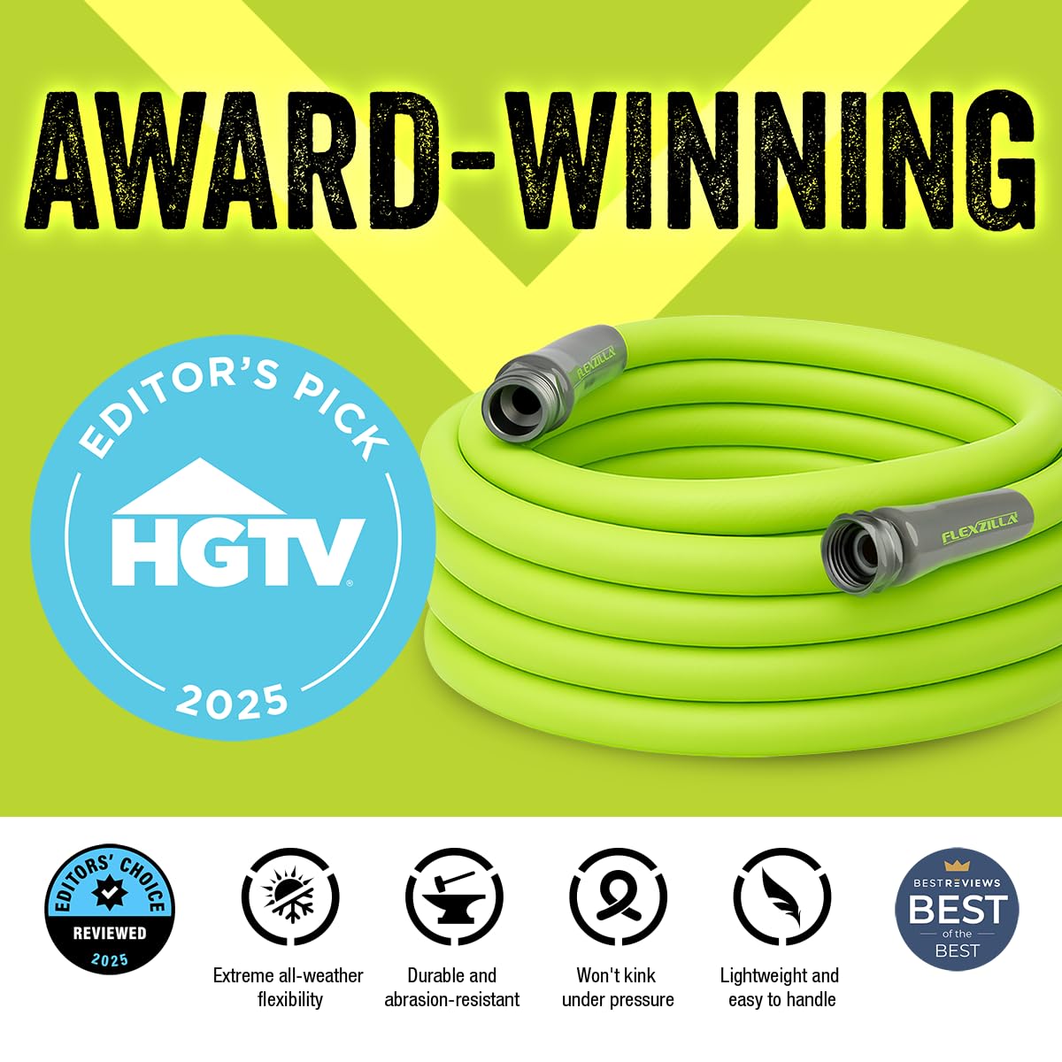 Flexzilla hose at spigot connection shows durable leak-free performance