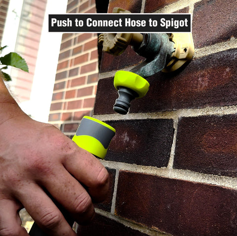 Close view of standard garden hose thread compatibility with Flexzilla.