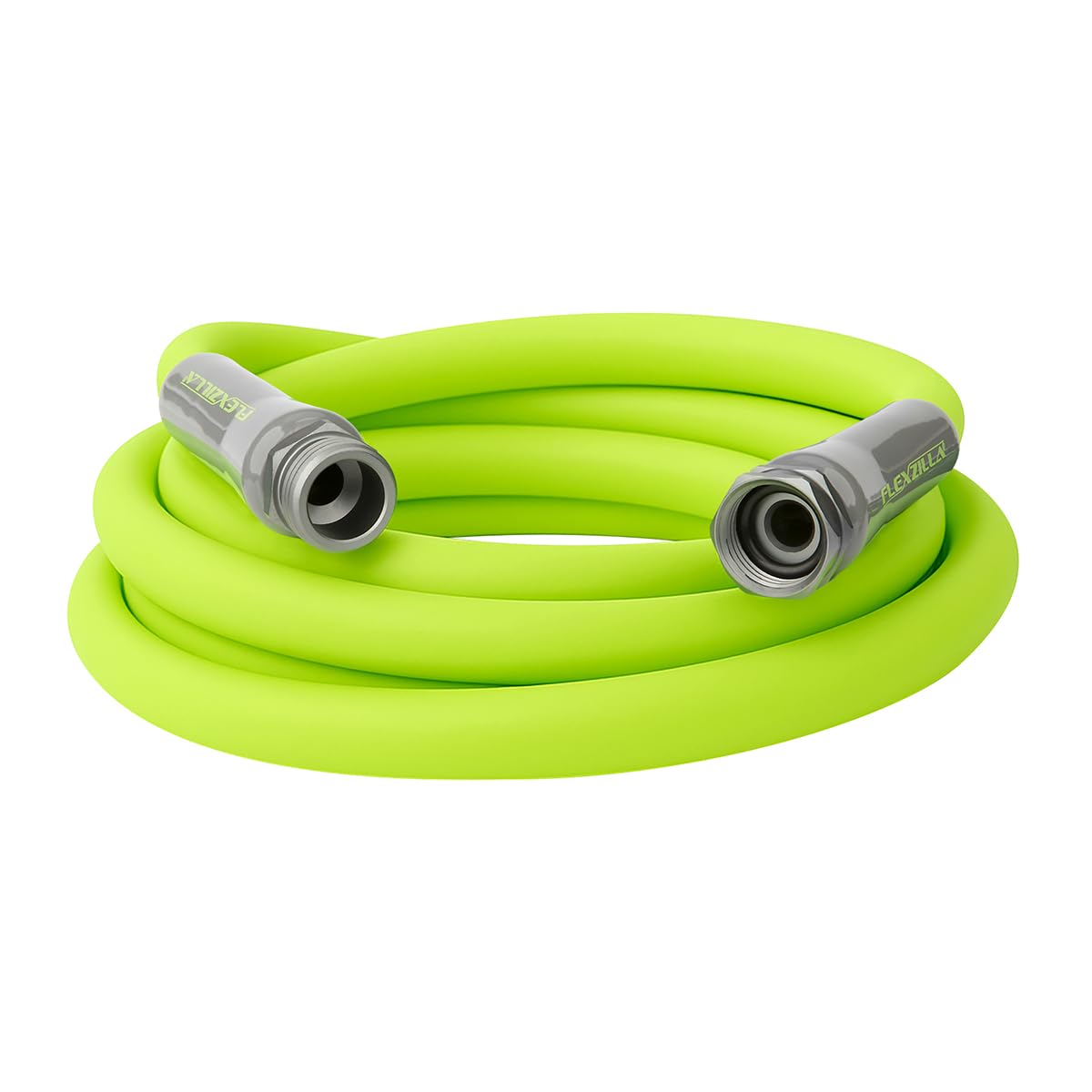 Flexzilla lead-in hose coiled and flat for easy storage and anti-kink performance.