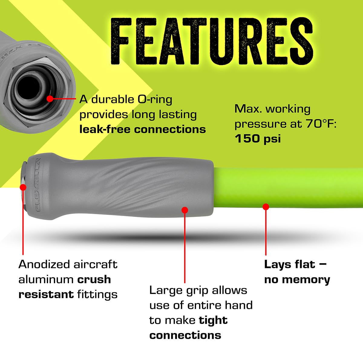 Flexzilla premium hybrid polymer resists kinking and lies flat.