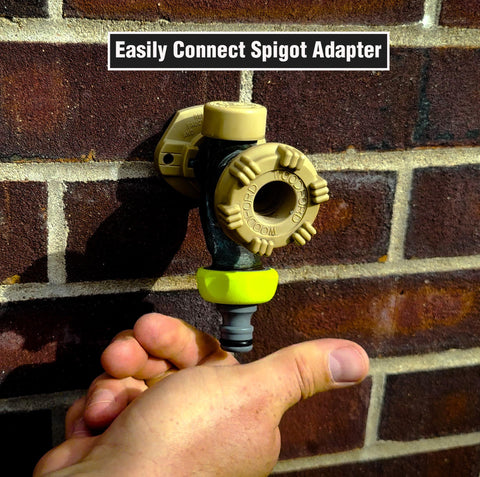 Flexzilla sprinkler connection using quick-connect fittings for easy setup.