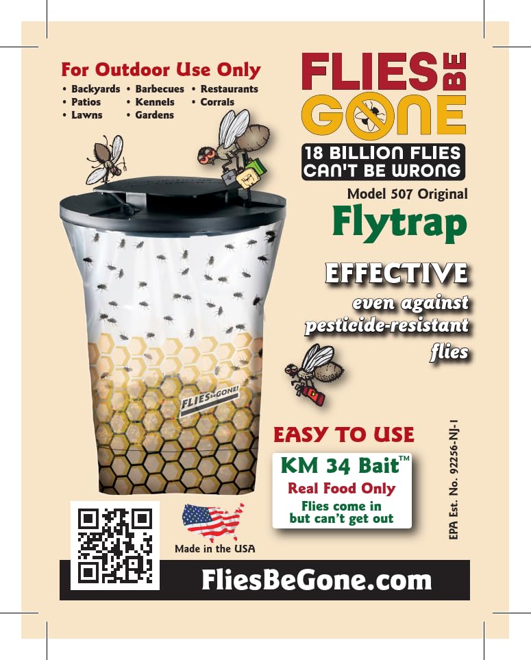 Flies Be Gone Fly Trap protein-attractant lure draws flies for easy population control.