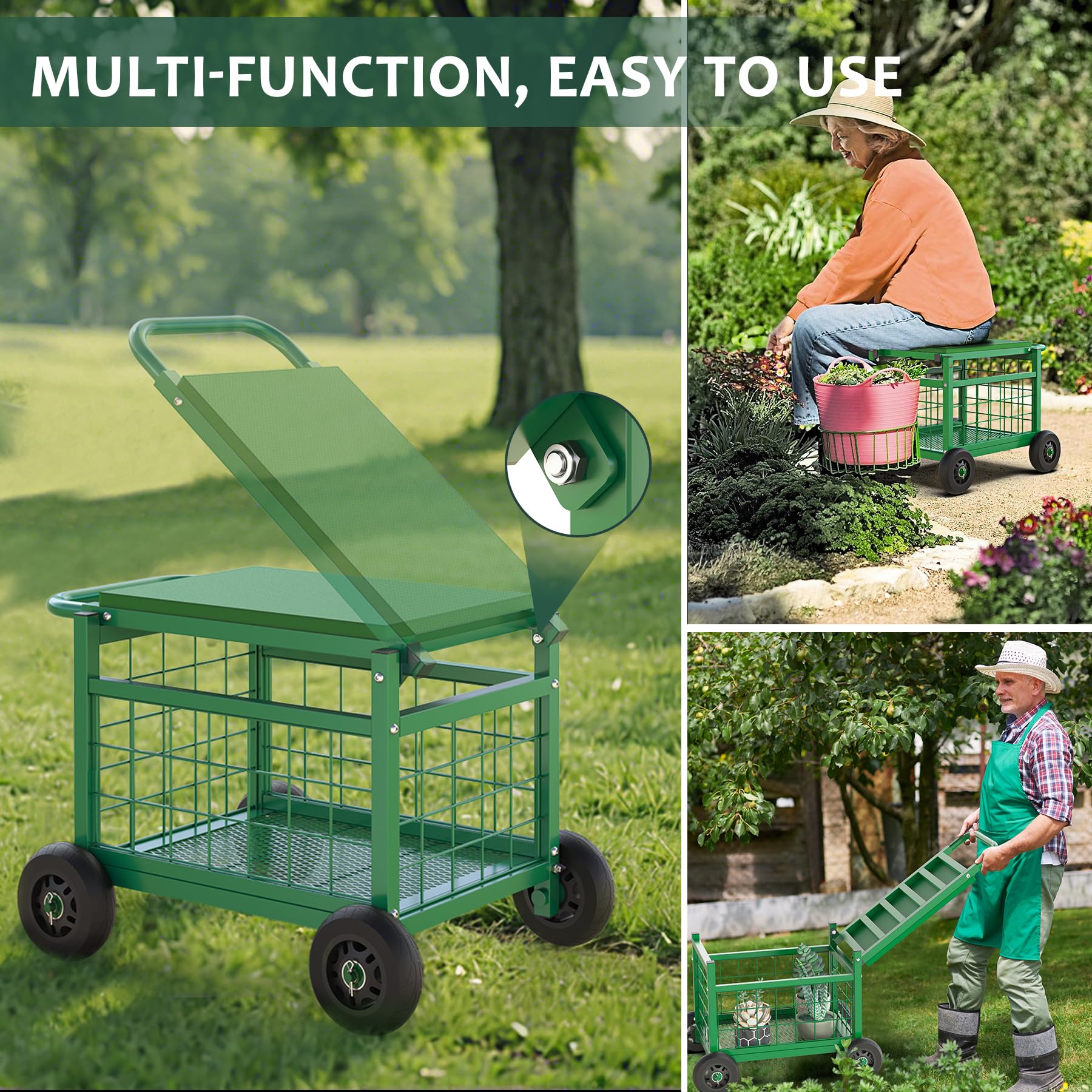 FLINTER 4.7-inch rubber tires glide smoothly over grass, dirt, and pavers.