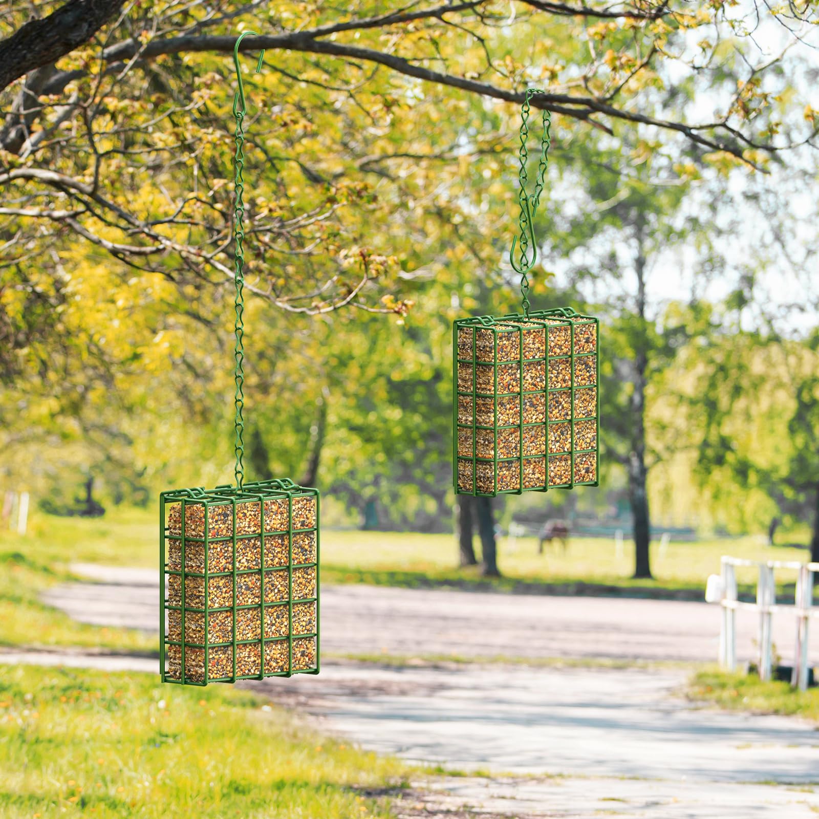 Basket-style feeder shown from the side for easy access to birds.