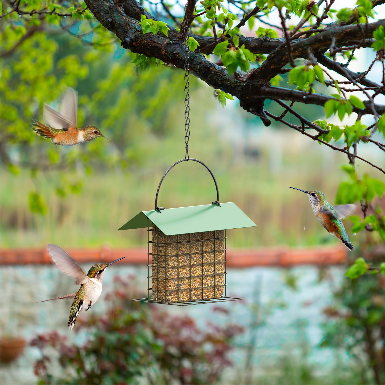 FLINTER Bird Feeder made of durable steel withstands outdoor conditions.