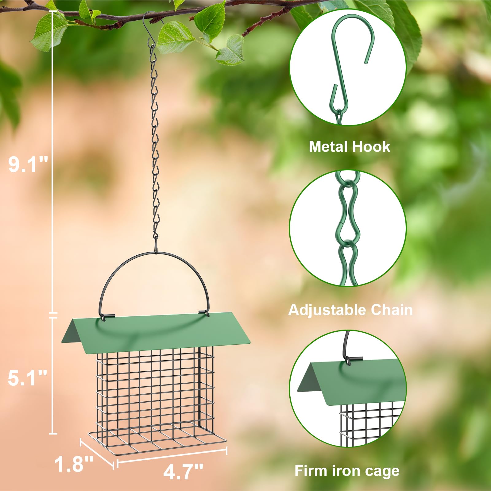 FLINTER Bird Feeder suet basket-style filled with cake attracts diverse backyard birds.