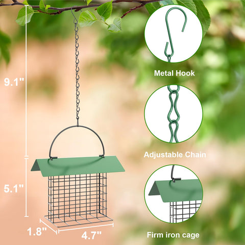 FLINTER Bird Feeder suet basket-style filled with cake attracts diverse backyard birds.