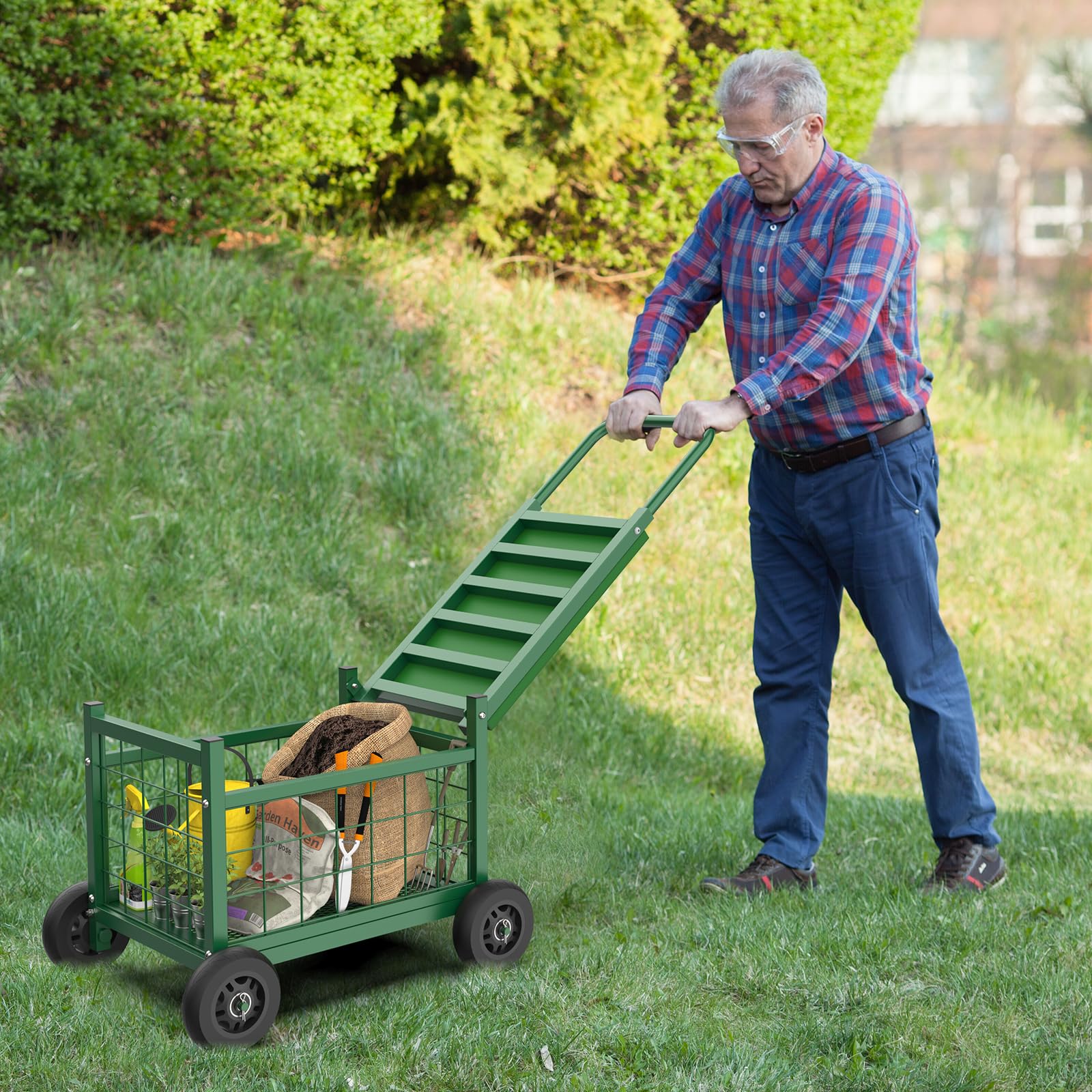 FLINTER garden cart seat 4-in-1 design with seat, storage, and lid for multitasking.