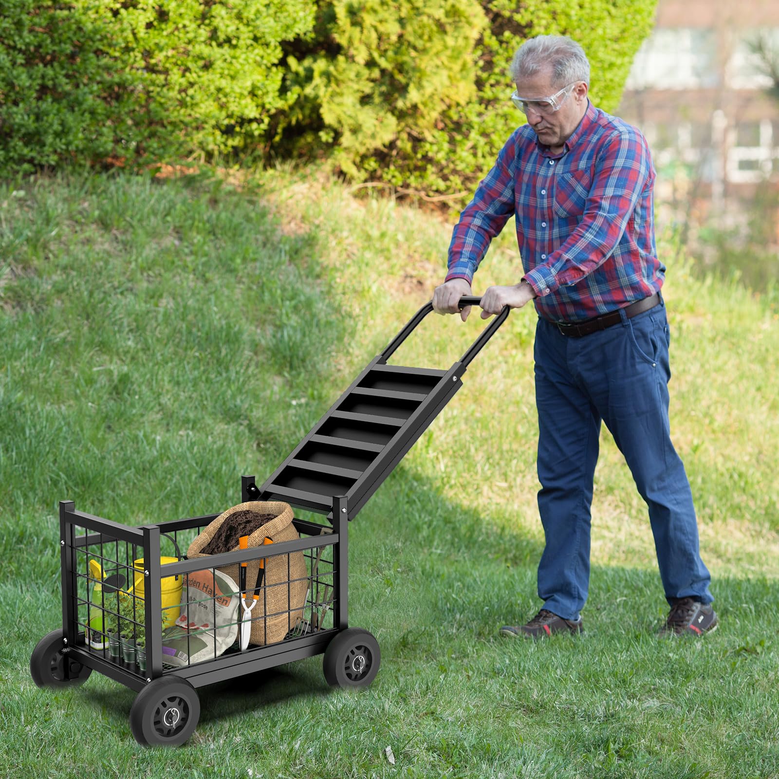 FLINTER garden cart with storage basket keeps tools within reach