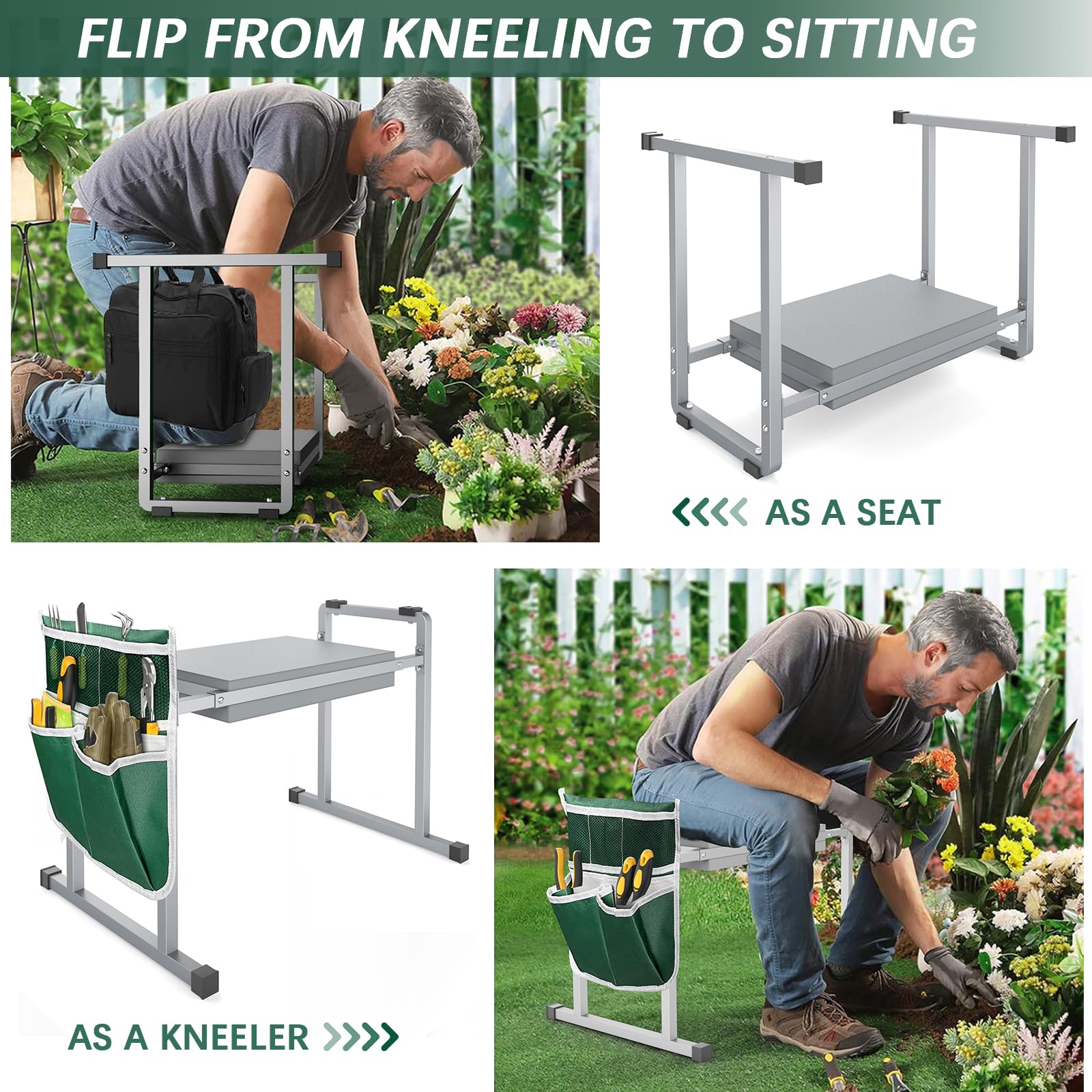 FLINTER all-metal frame provides durable support for kneeling or sitting