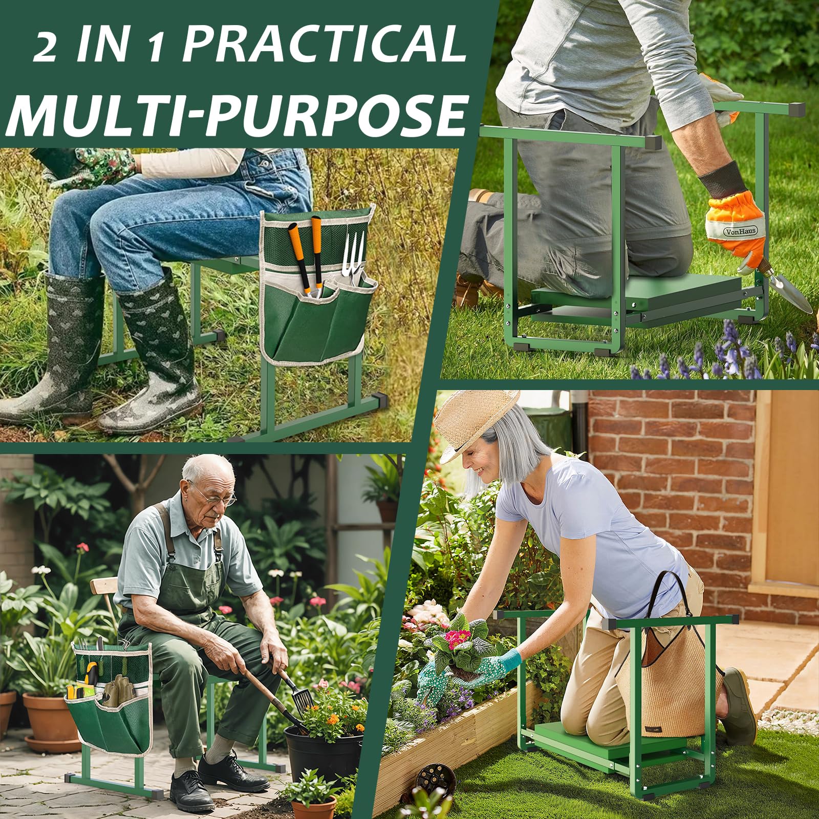 Multi-purpose design suits outdoor gardening, cleaning, painting, or fishing.