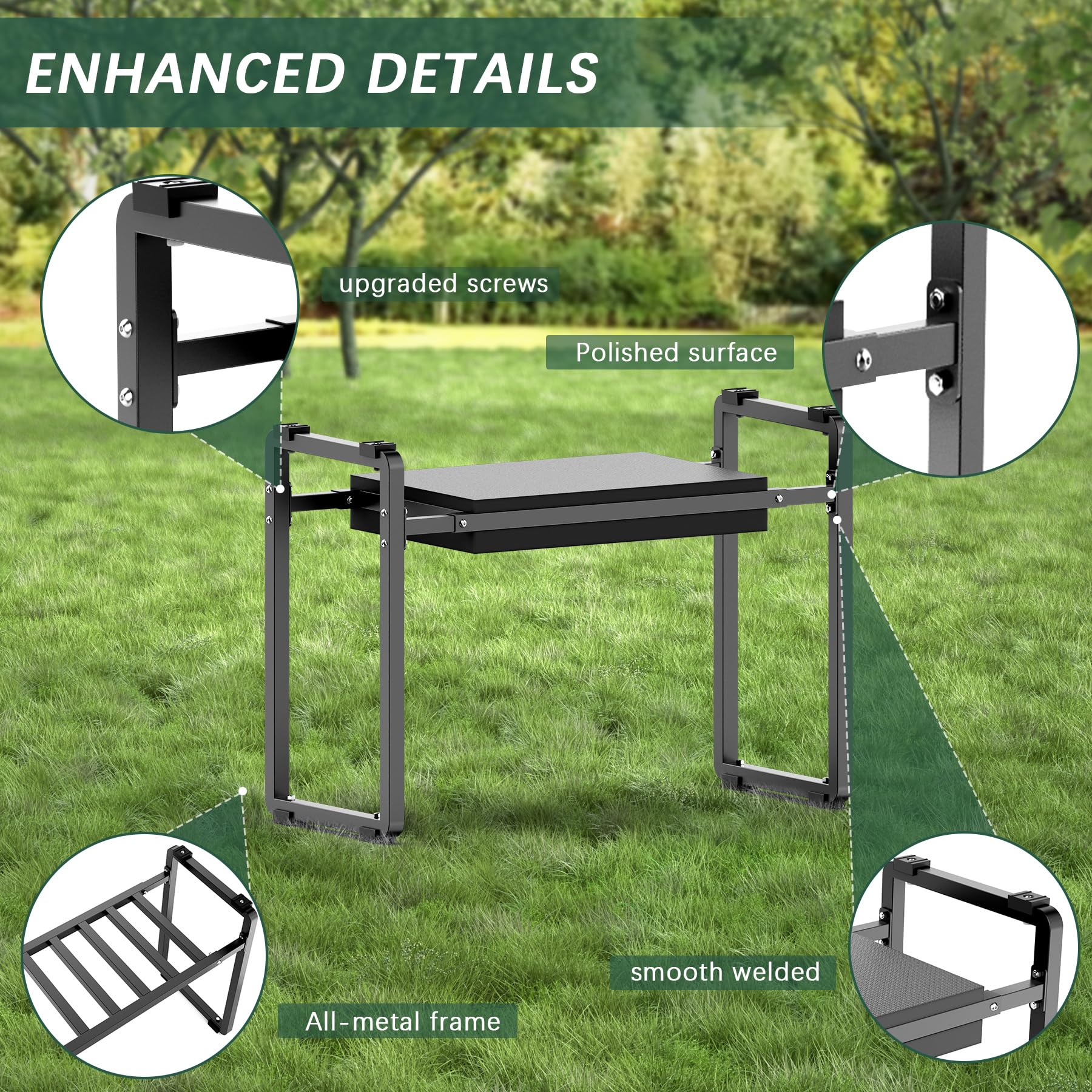 FLINTER Garden Kneeler Seat all-metal frame provides durable stability in the yard.