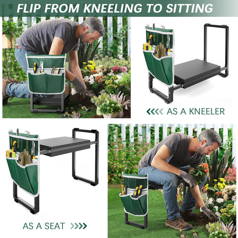FLINTER Garden Kneeler Seat removable tool bag with five pockets keeps tools organized.