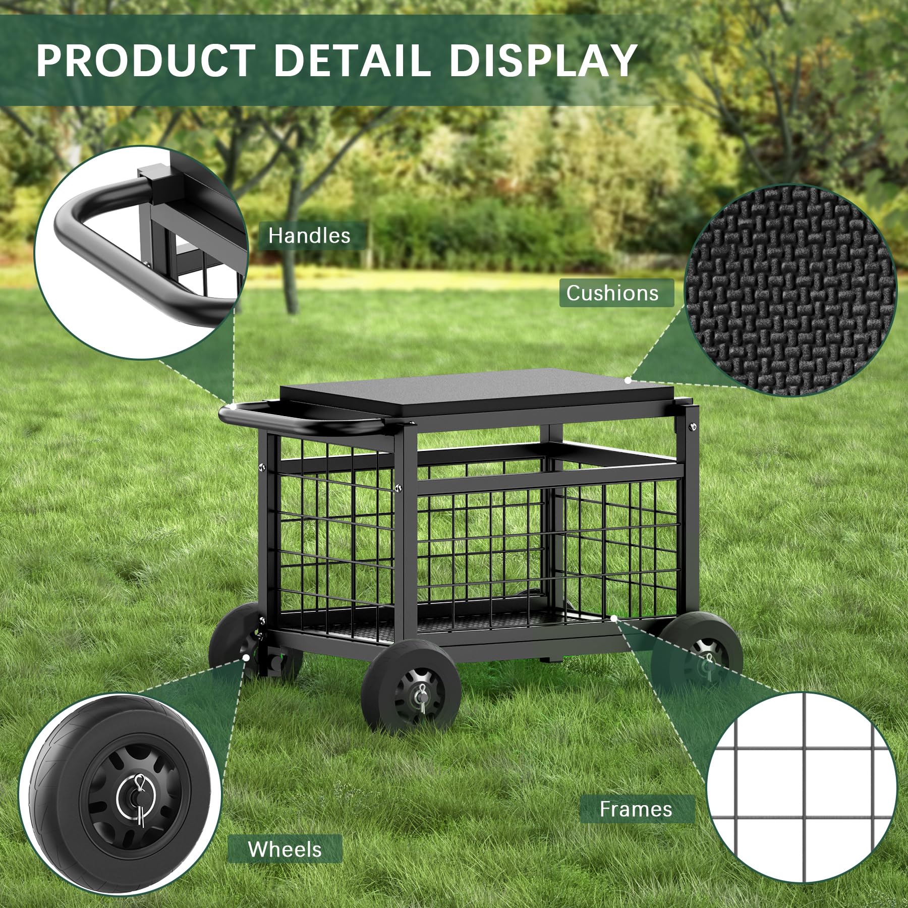 FLINTER 4.7-inch rubber tires glide smoothly over grass and paths