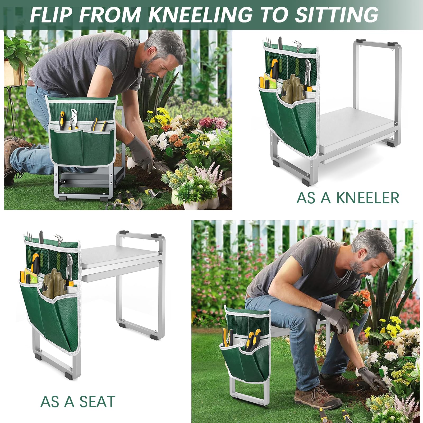FLINTER Wider Garden Kneeler tool bag image shows five-pocket storage