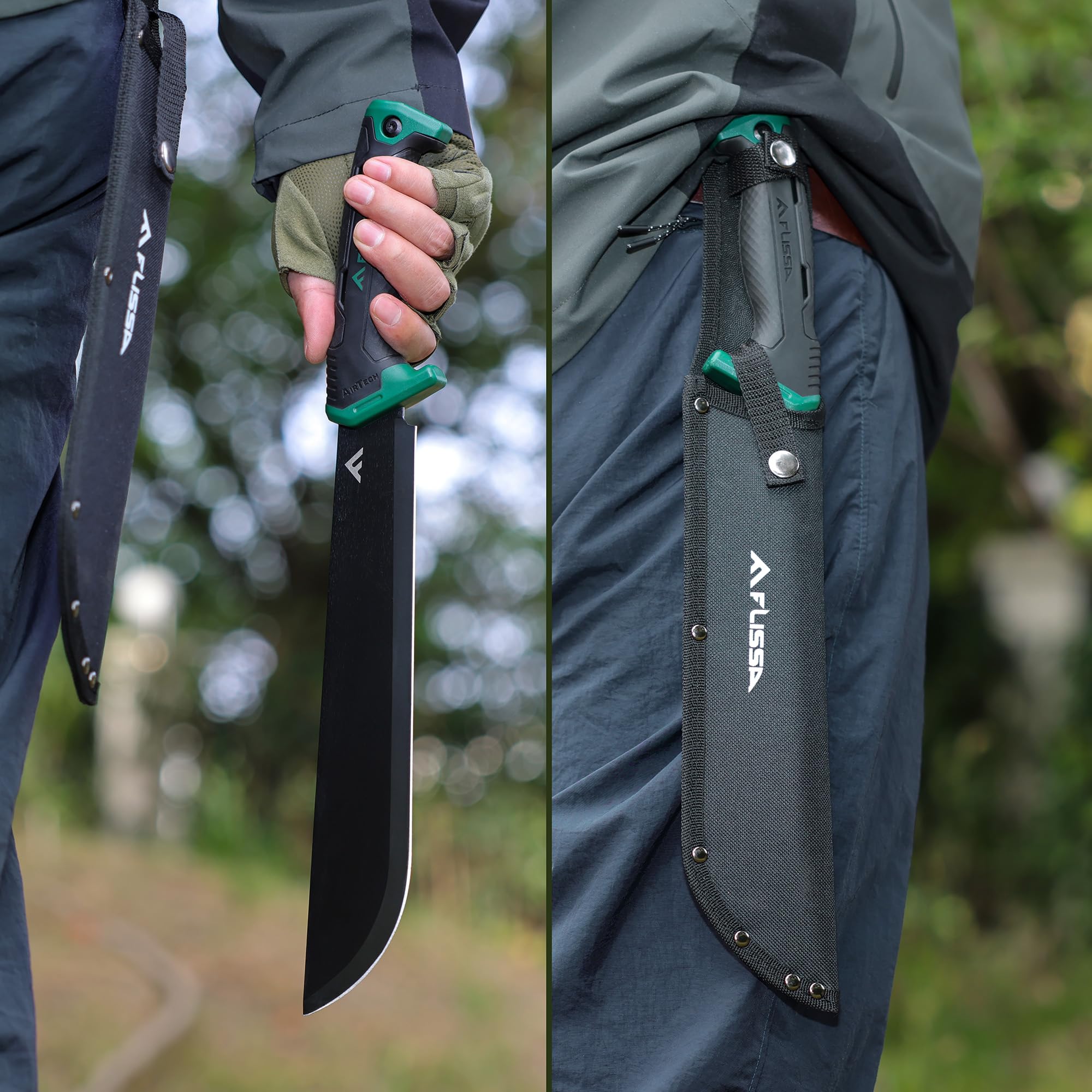 FLISSA 11'' machete ergonomic handle reduces vibration for comfort.
