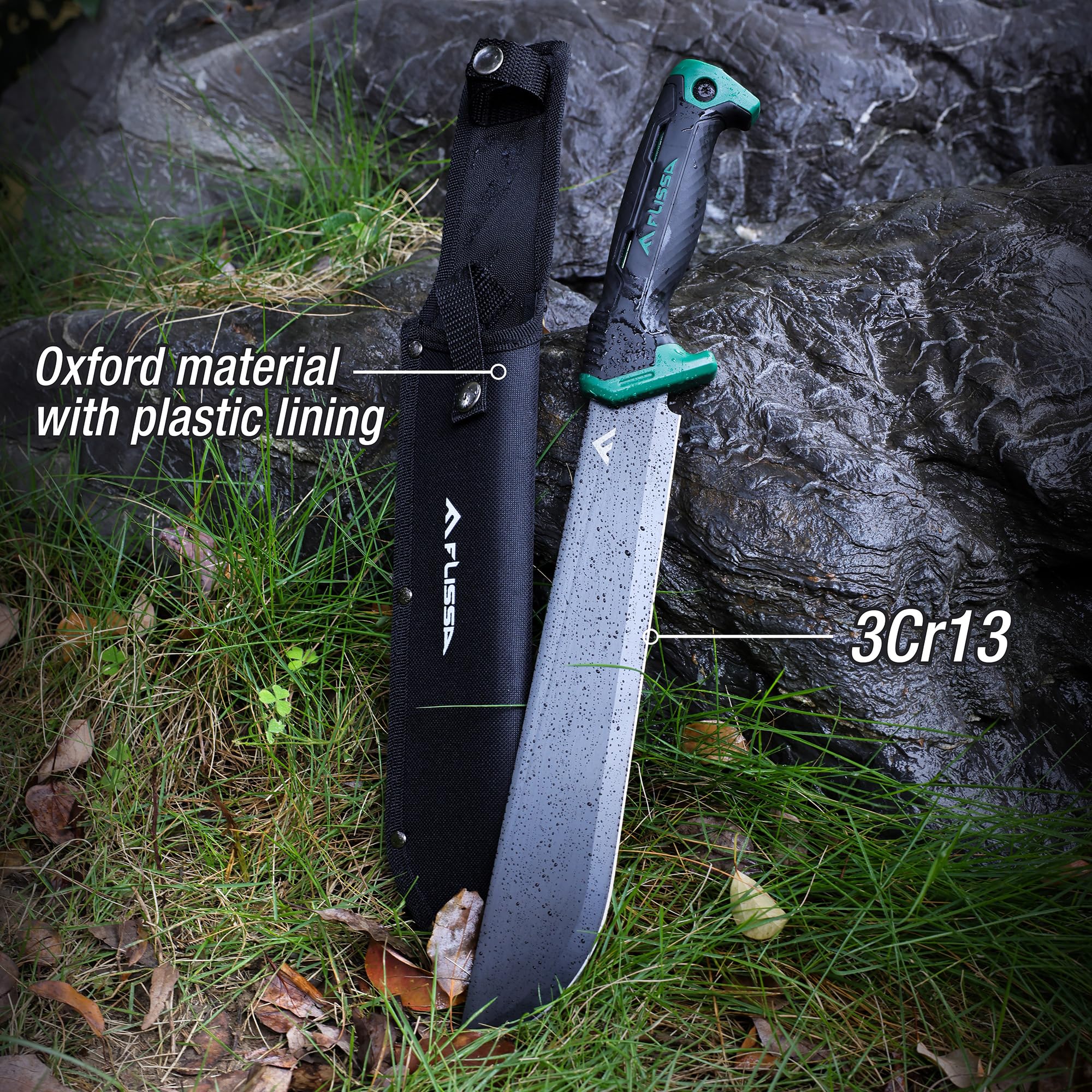 FLISSA 11'' machete lightweight sheath keeps blade secure during transport.