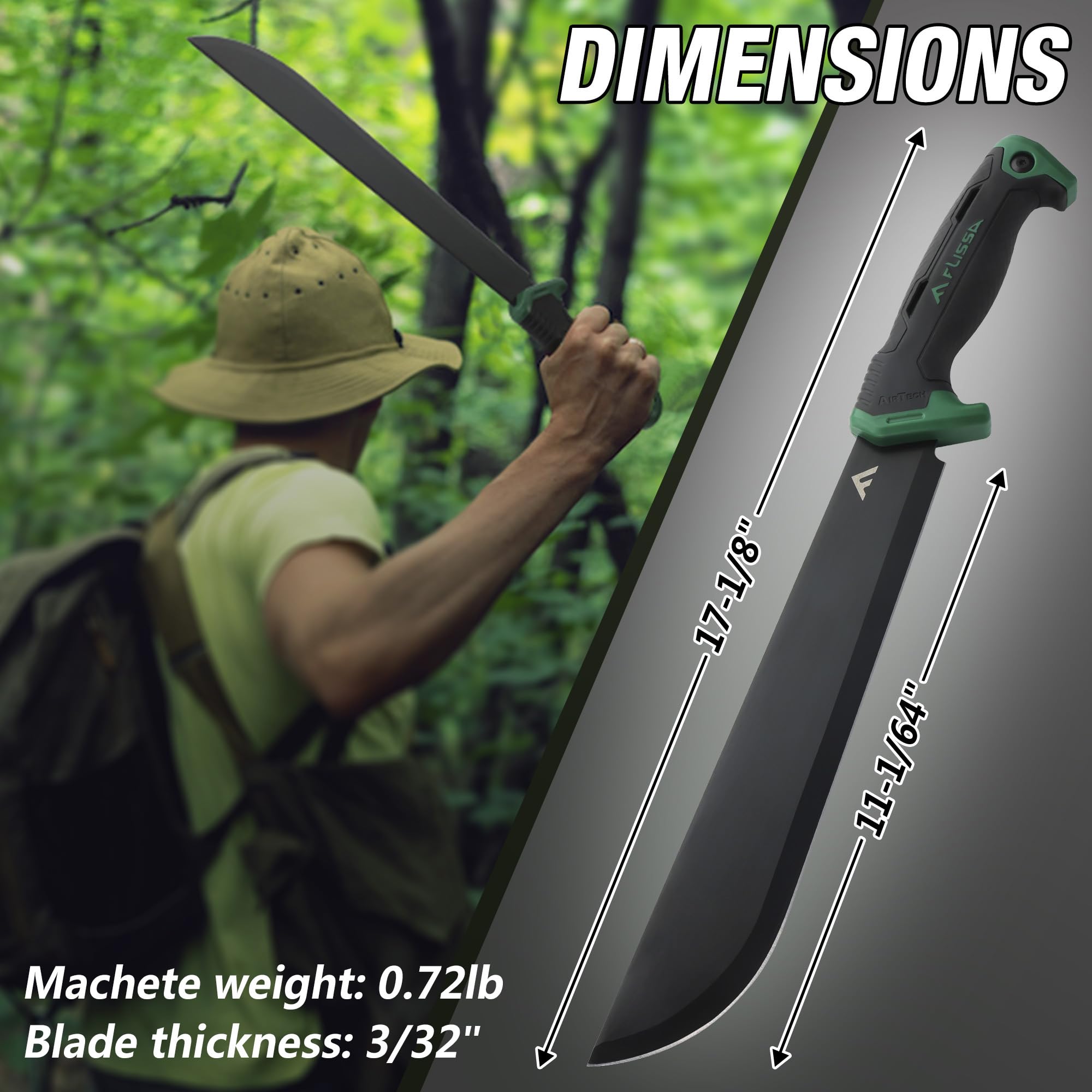 FLISSA 11'' machete outdoors ready for camping and bushcraft tasks.