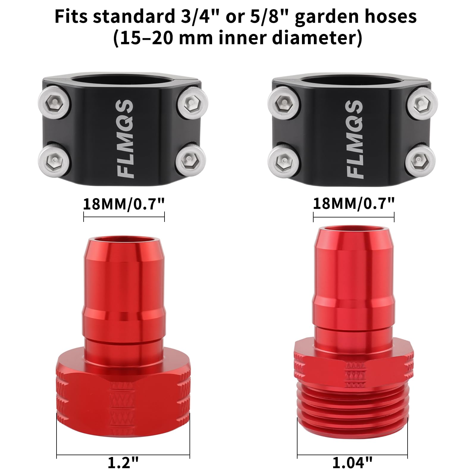 FLMQS aluminum male and female connectors provide durable hose repair.