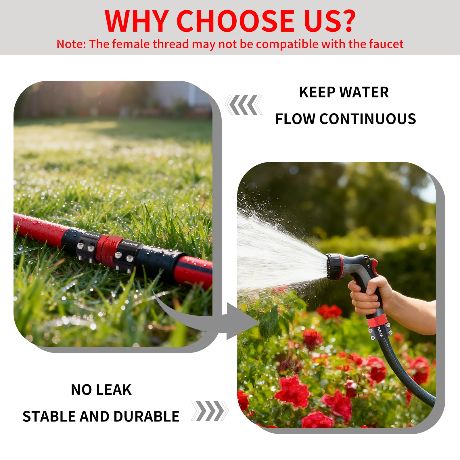 FLMQS leak-proof connection helps reduce garden water leaks.