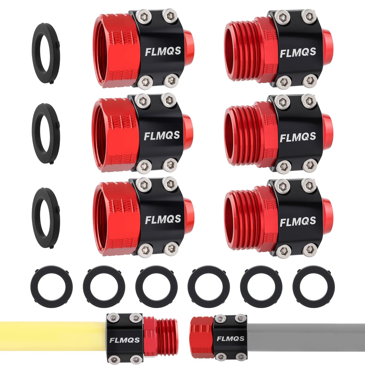 FLMQS garden hose repair kit with connectors and clamps for quick fixes.