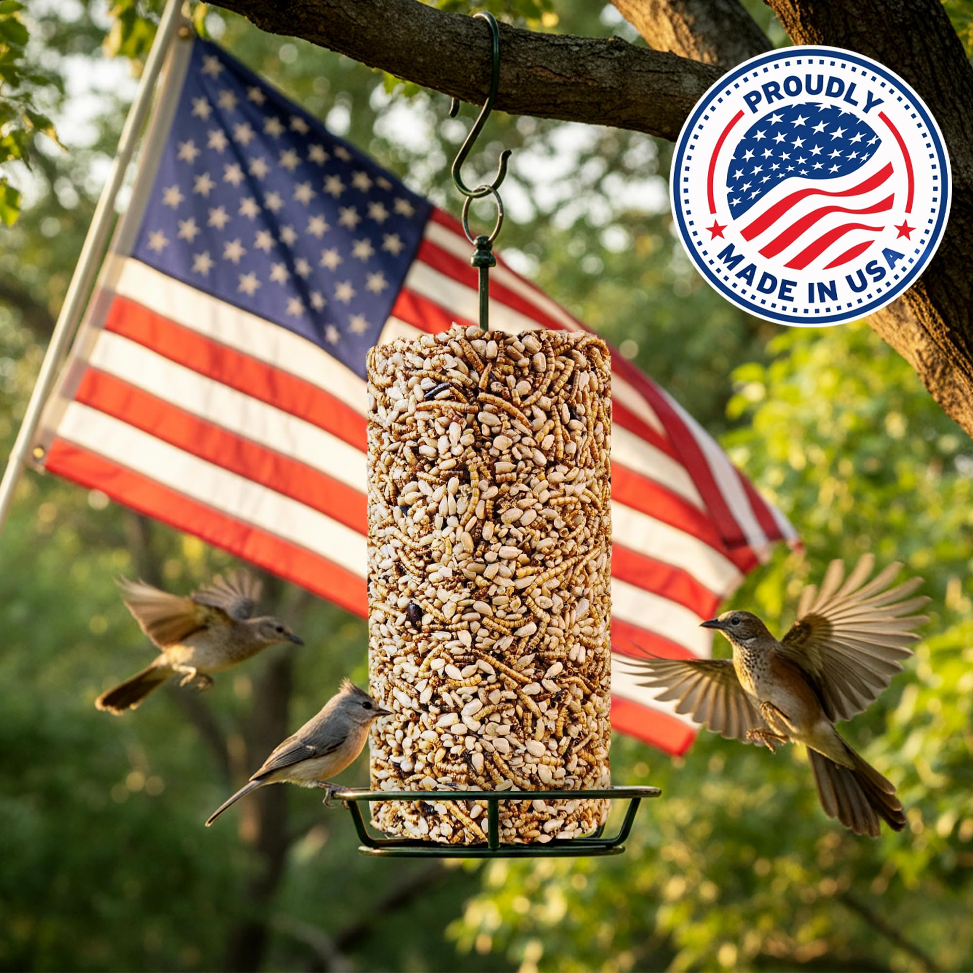 Flockin backyard bird attractor at feeder drawing multiple species