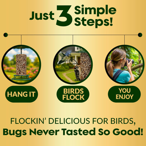 Flockin seed cylinder enhances backyard birdwatching in your yard.