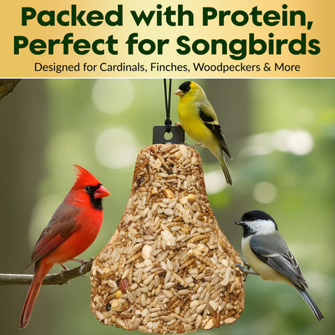 Flockin' bird seed bell ready to hang for quick setup.