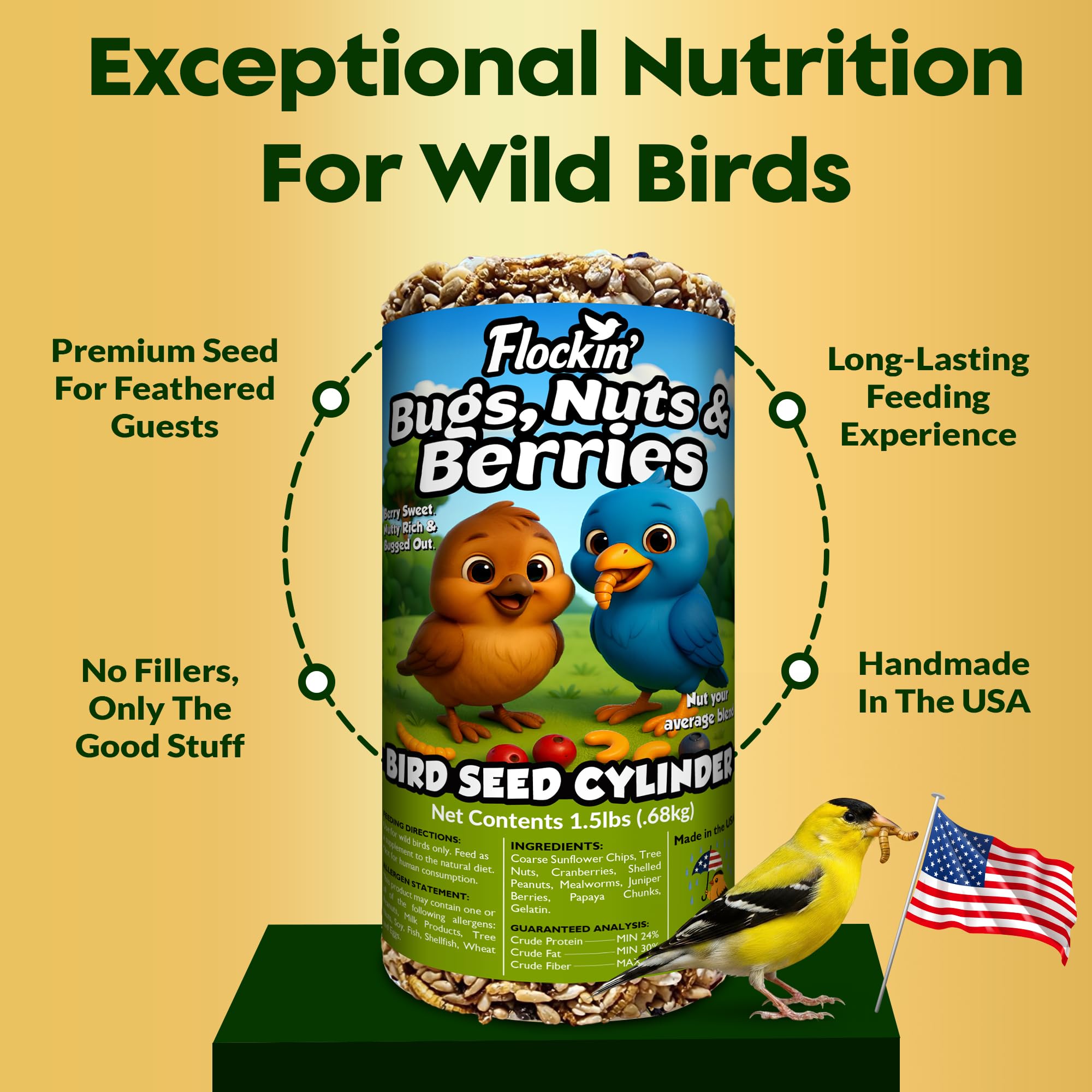 Coarse sunflower chips shown in the seed cylinder.