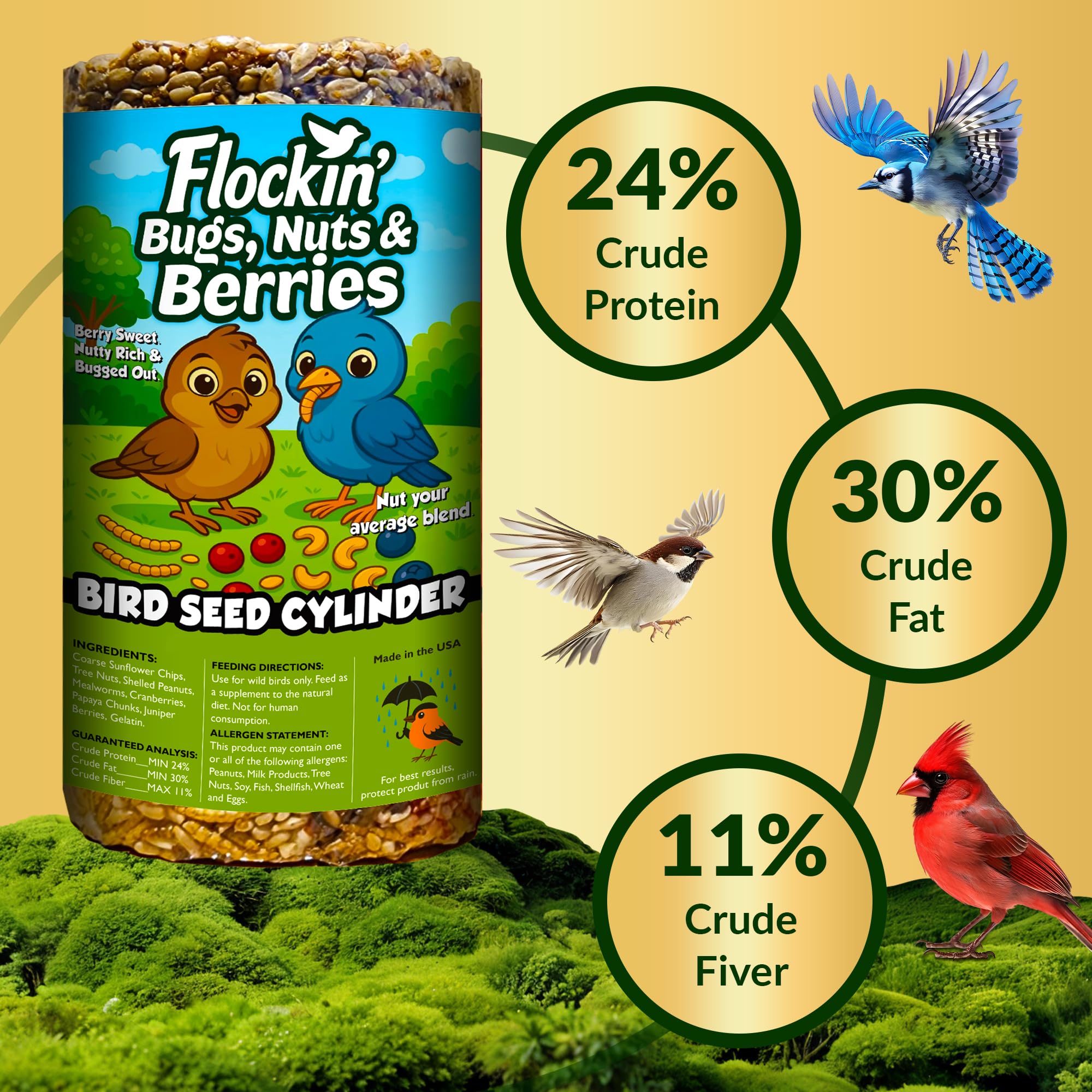 Flockin cranberries and papaya chunks boost appeal for foraging sessions.