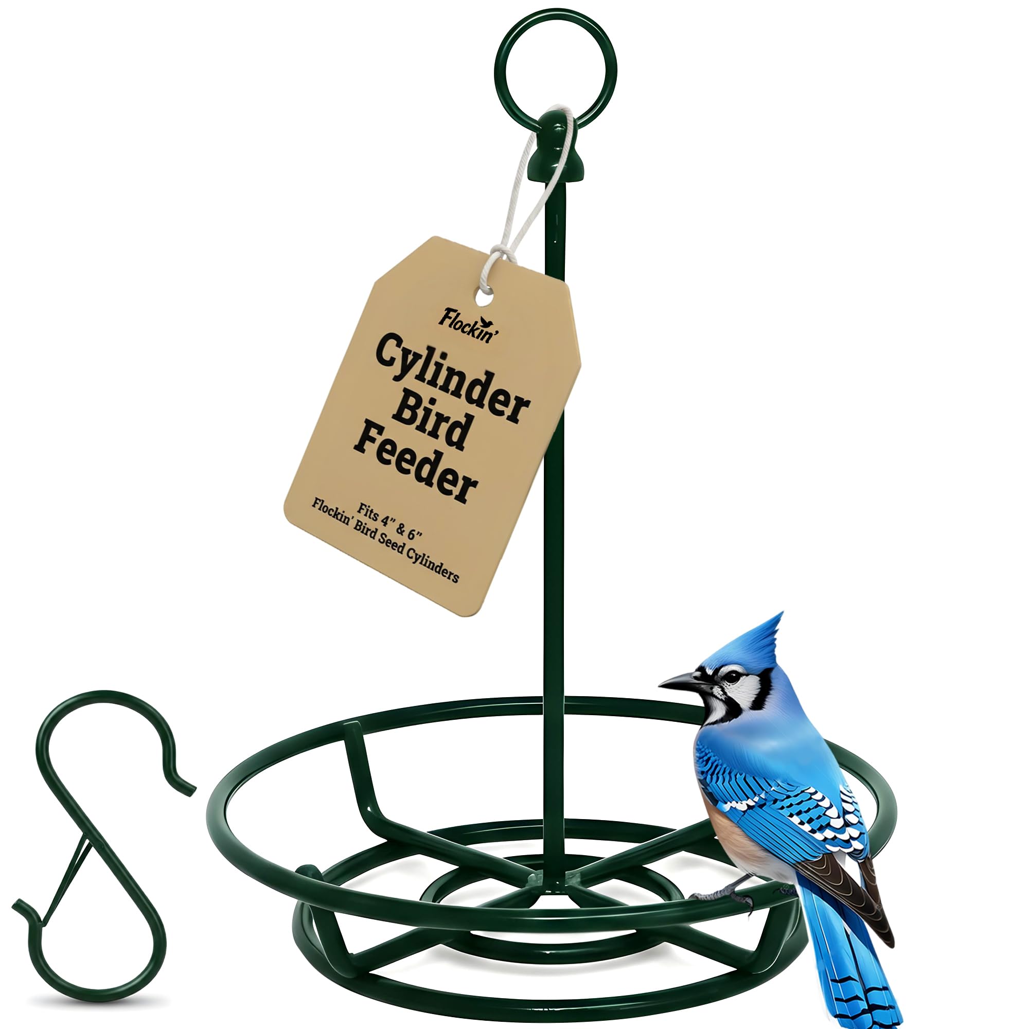 Flockin' Cylinder Bird Feeder Holder main view showing sturdy outdoor design