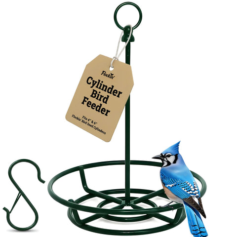 Flockin' Cylinder Bird Feeder Holder main view showing sturdy outdoor design