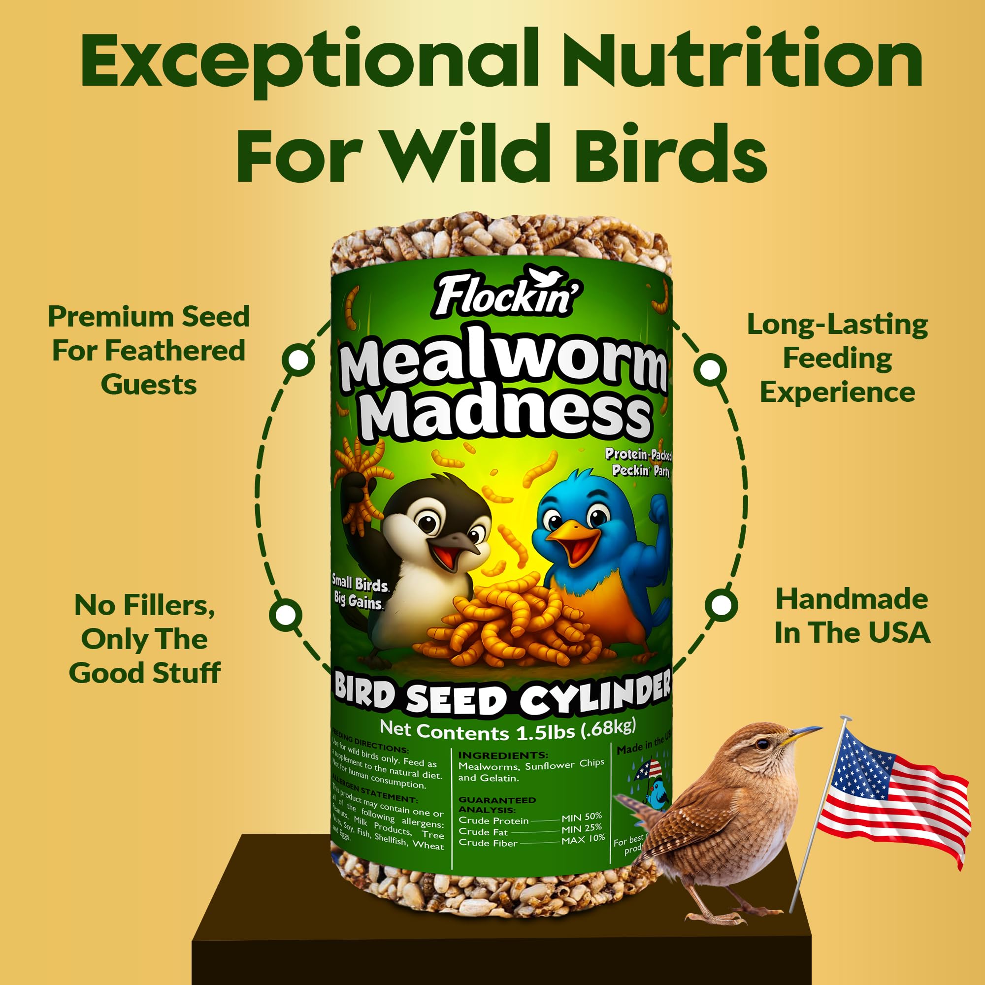Flockin dried mealworms close up for wild birds