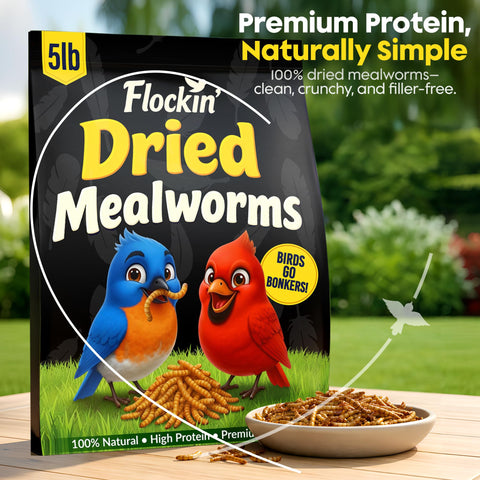 Flockin' dried mealworms for bluebirds delivering vibrant feather health.
