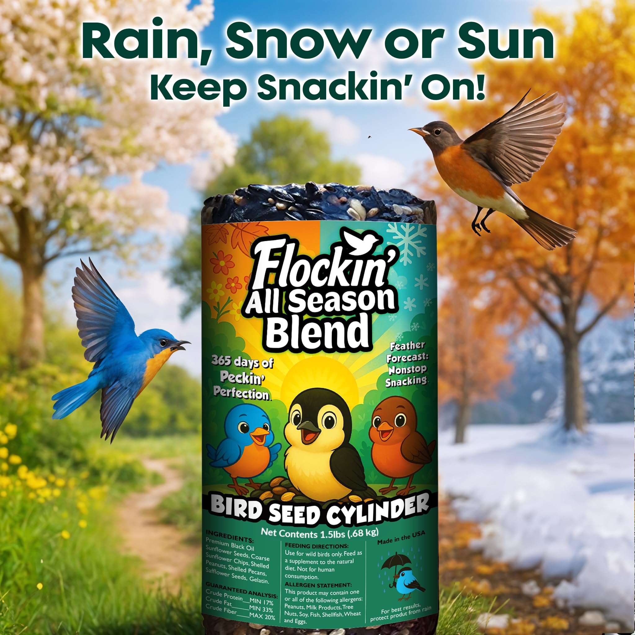 Flockin cardinals blue jays visiting a feeder with this blend.
