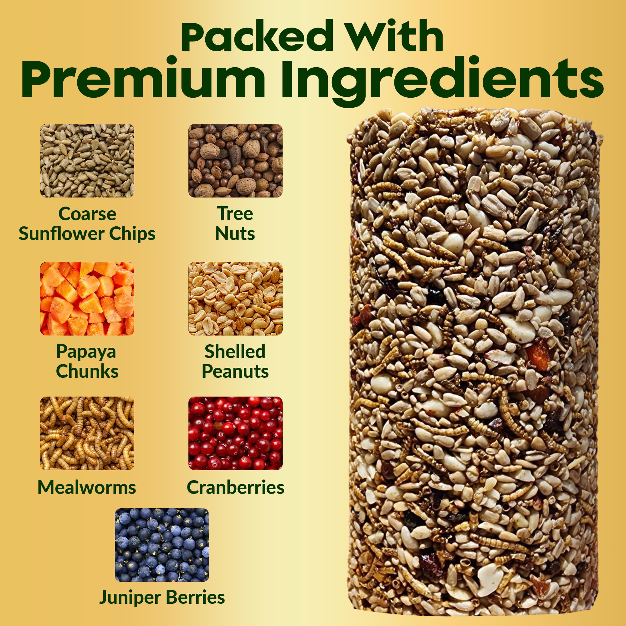 Flockin seed cylinder, USA-made, provides durable backyard nutrition.
