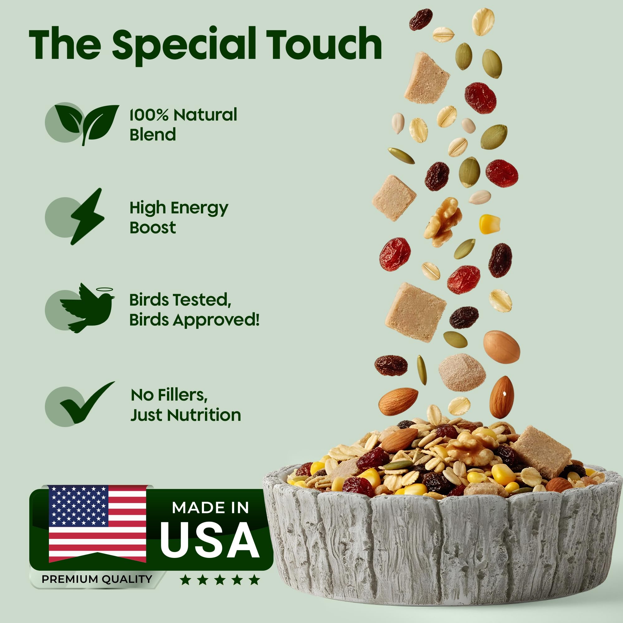 Flockin' shelled peanuts image—protein for active birds on cold days.