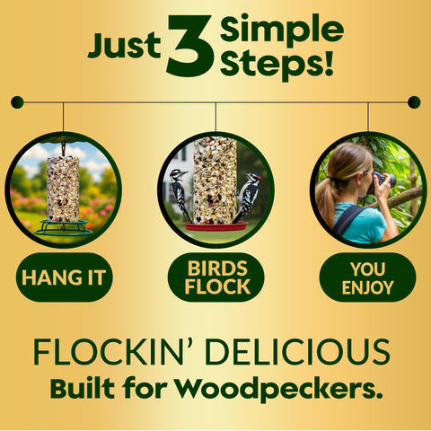 Flockin' Woodpecker Seed Cylinder backyard birding with various species.
