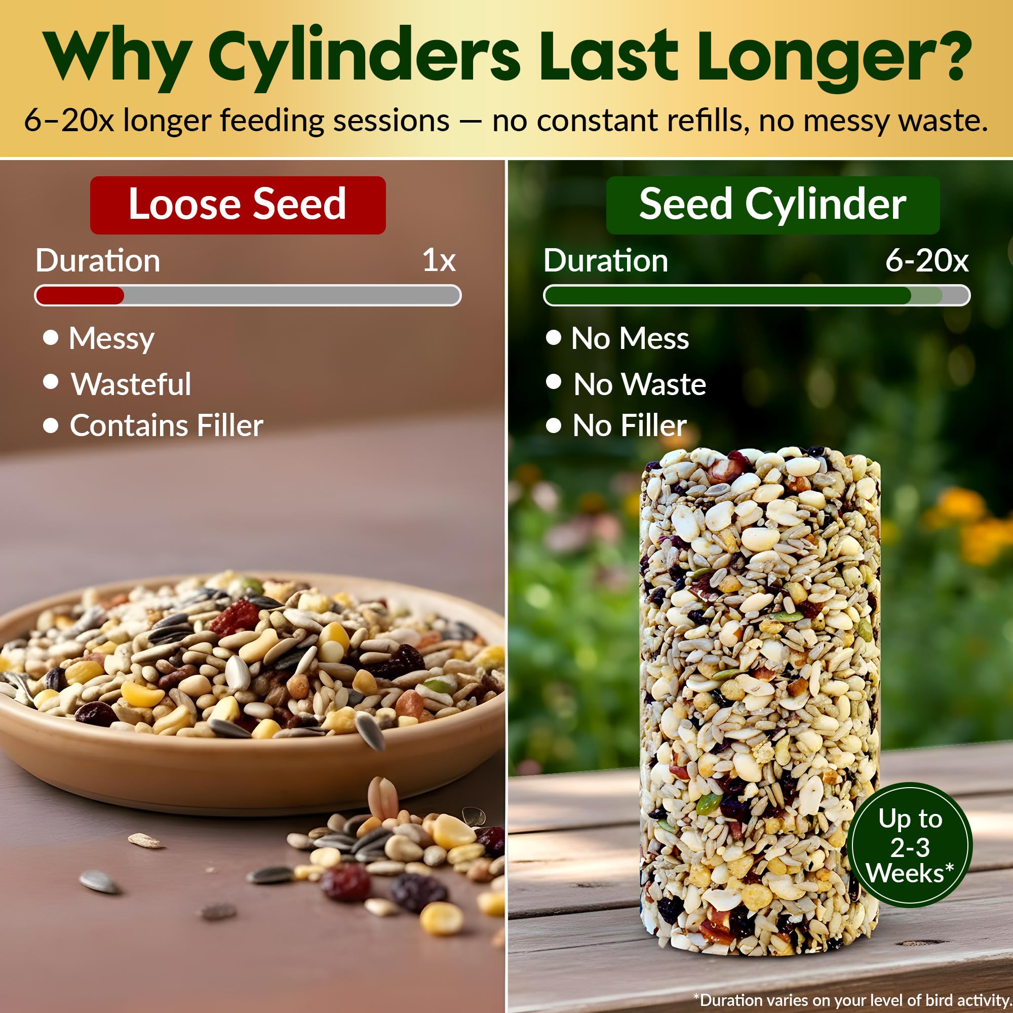 Flockin' Woodpecker Seed Cylinder hanging setup shows easy installation.