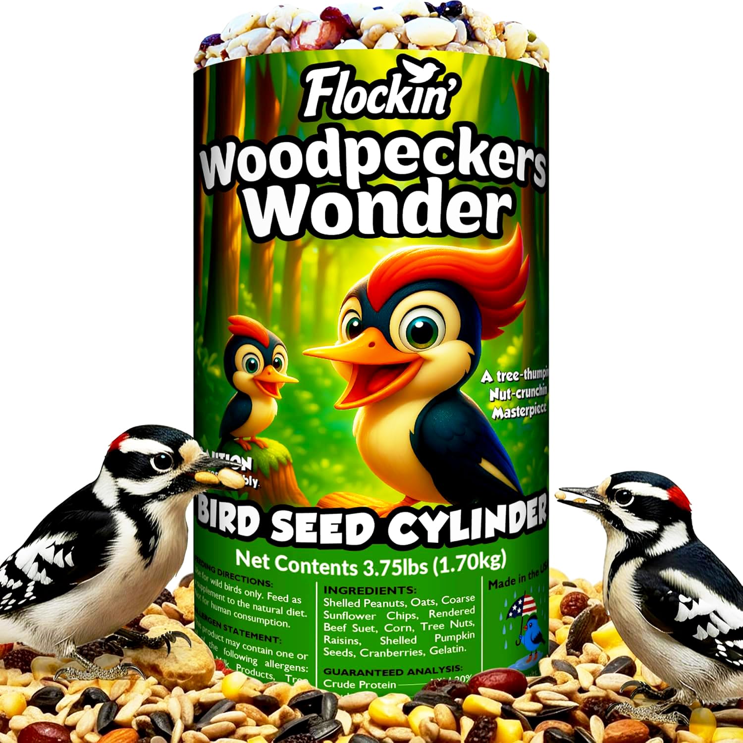 Flockin' Woodpecker Seed Cylinder hole overview for backyard feeders.