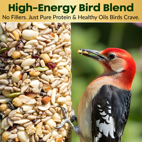 Flockin' Woodpecker Seed Cylinder USA-made craftsmanship and reliable nutrition.