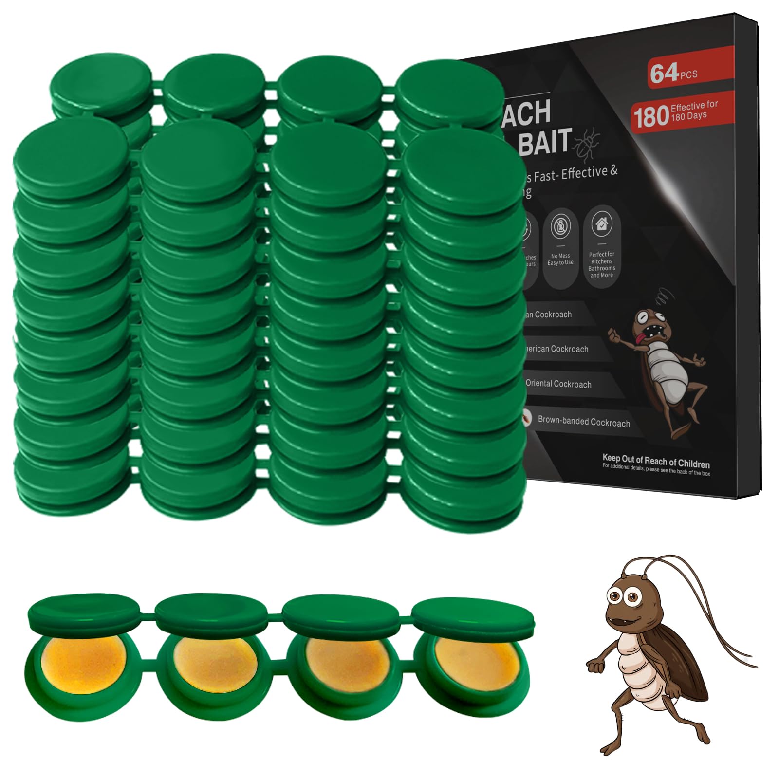 FLODTEEK 64-pack cockroach repellent stations for extended home protection.